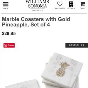 Willams Sonoma Gold Pineapple Marble Coaster Set
